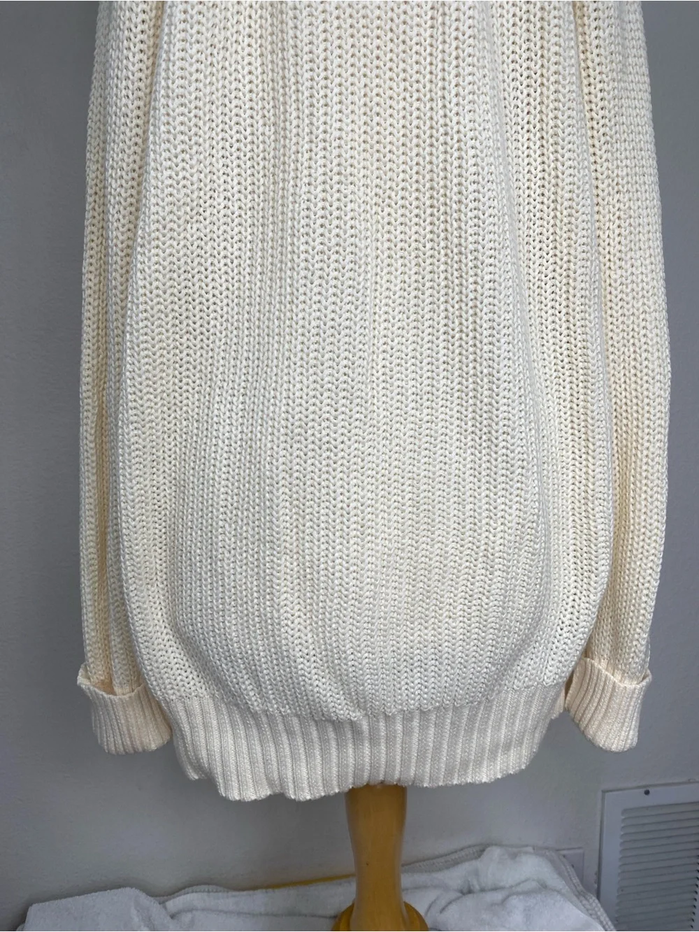 Free People Womens Cream Chunky Knit Ribbed Cutout Turtleneck Sweater Size Large